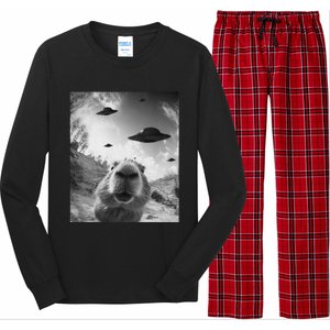 Funny Alien Ufo Graphiccapybara Selfie With Ufos Weird Long Sleeve Pajama Set