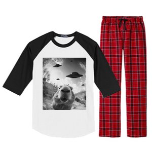 Funny Alien Ufo Graphiccapybara Selfie With Ufos Weird Raglan Sleeve Pajama Set