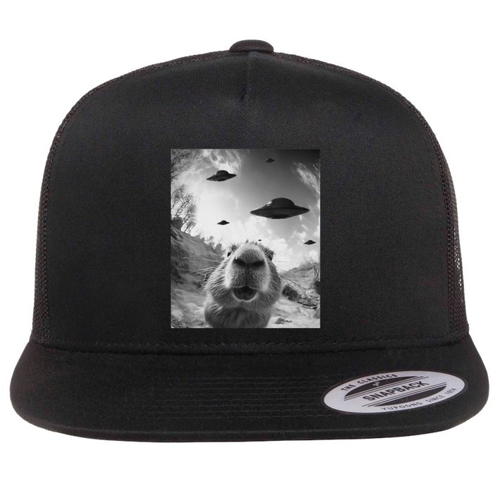Funny Alien Ufo Graphiccapybara Selfie With Ufos Weird Flat Bill Trucker Hat