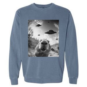 Funny Alien Ufo Graphiccapybara Selfie With Ufos Weird Garment-Dyed Sweatshirt