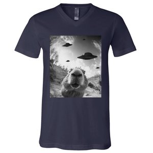 Funny Alien Ufo Graphiccapybara Selfie With Ufos Weird V-Neck T-Shirt