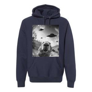 Funny Alien Ufo Graphiccapybara Selfie With Ufos Weird Premium Hoodie