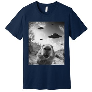 Funny Alien Ufo Graphiccapybara Selfie With Ufos Weird Premium T-Shirt