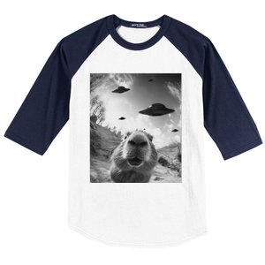 Funny Alien Ufo Graphiccapybara Selfie With Ufos Weird Baseball Sleeve Shirt