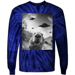 Funny Alien Ufo Graphiccapybara Selfie With Ufos Weird Tie-Dye Long Sleeve Shirt