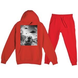 Funny Alien Ufo Graphiccapybara Selfie With Ufos Weird Premium Hooded Sweatsuit Set