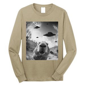 Funny Alien Ufo Graphiccapybara Selfie With Ufos Weird Long Sleeve Shirt