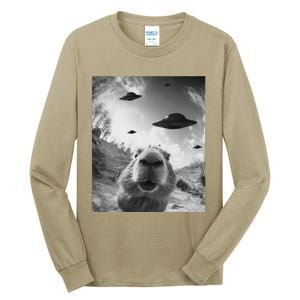 Funny Alien Ufo Graphiccapybara Selfie With Ufos Weird Tall Long Sleeve T-Shirt