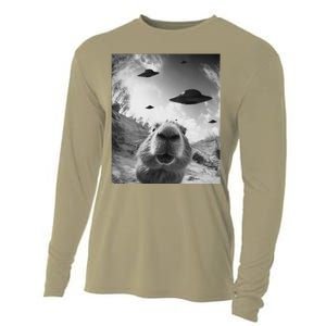 Funny Alien Ufo Graphiccapybara Selfie With Ufos Weird Cooling Performance Long Sleeve Crew