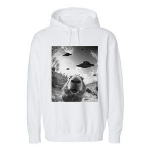 Funny Alien Ufo Graphiccapybara Selfie With Ufos Weird Garment-Dyed Fleece Hoodie