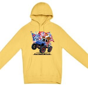 Funny American Usa Flag Eagle Monster Truck Premium Pullover Hoodie