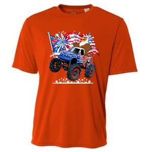 Funny American Usa Flag Eagle Monster Truck Cooling Performance Crew T-Shirt