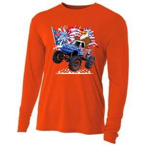 Funny American Usa Flag Eagle Monster Truck Cooling Performance Long Sleeve Crew