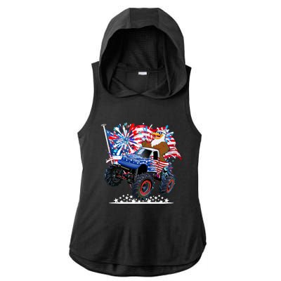 Funny American Usa Flag Eagle Monster Truck Ladies PosiCharge Tri-Blend Wicking Draft Hoodie Tank