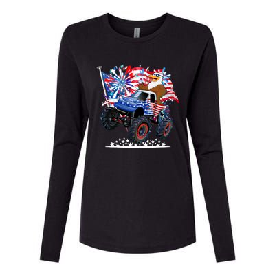 Funny American Usa Flag Eagle Monster Truck Womens Cotton Relaxed Long Sleeve T-Shirt