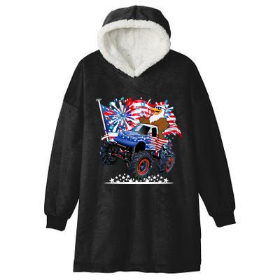 Funny American Usa Flag Eagle Monster Truck Hooded Wearable Blanket