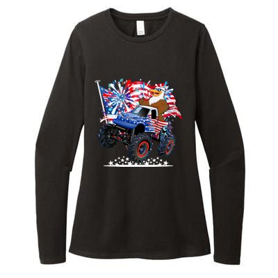 Funny American Usa Flag Eagle Monster Truck Womens CVC Long Sleeve Shirt