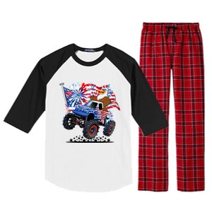 Funny American Usa Flag Eagle Monster Truck Raglan Sleeve Pajama Set