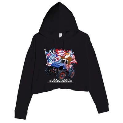 Funny American Usa Flag Eagle Monster Truck Crop Fleece Hoodie
