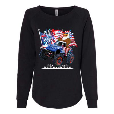 Funny American Usa Flag Eagle Monster Truck Womens California Wash Sweatshirt