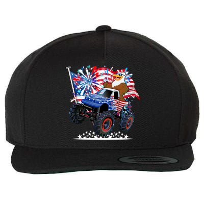 Funny American Usa Flag Eagle Monster Truck Wool Snapback Cap