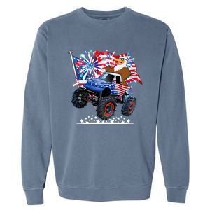 Funny American Usa Flag Eagle Monster Truck Garment-Dyed Sweatshirt