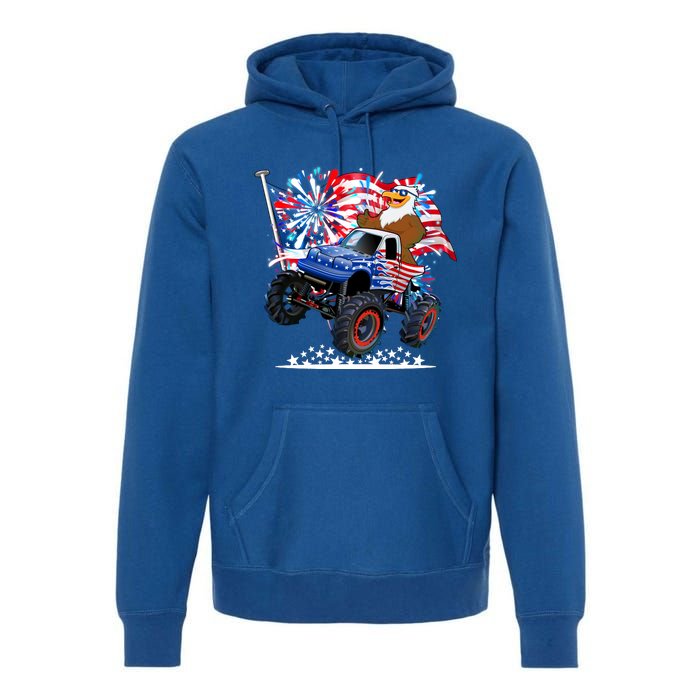 Funny American Usa Flag Eagle Monster Truck Premium Hoodie