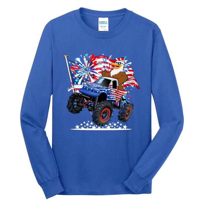 Funny American Usa Flag Eagle Monster Truck Tall Long Sleeve T-Shirt