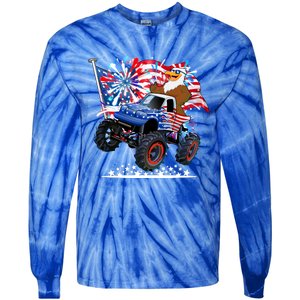 Funny American Usa Flag Eagle Monster Truck Tie-Dye Long Sleeve Shirt