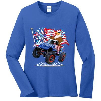 Funny American Usa Flag Eagle Monster Truck Ladies Long Sleeve Shirt