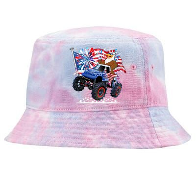 Funny American Usa Flag Eagle Monster Truck Tie-Dyed Bucket Hat