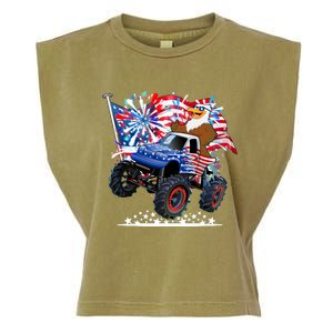 Funny American Usa Flag Eagle Monster Truck Garment-Dyed Women's Muscle Tee