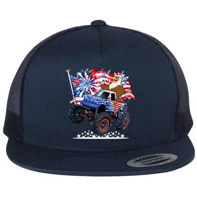 Funny American Usa Flag Eagle Monster Truck Flat Bill Trucker Hat