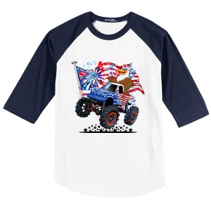 Funny American Usa Flag Eagle Monster Truck Baseball Sleeve Shirt