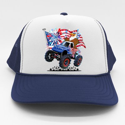 Funny American Usa Flag Eagle Monster Truck Trucker Hat