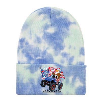 Funny American Usa Flag Eagle Monster Truck Tie Dye 12in Knit Beanie