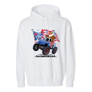 Funny American Usa Flag Eagle Monster Truck Garment-Dyed Fleece Hoodie