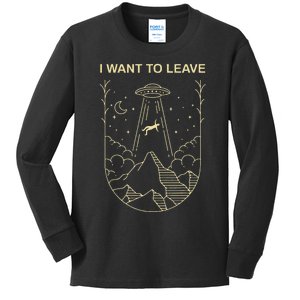 Funny Alien Ufo Extraterrestrial I Want O Leave Alien Lover Kids Long Sleeve Shirt