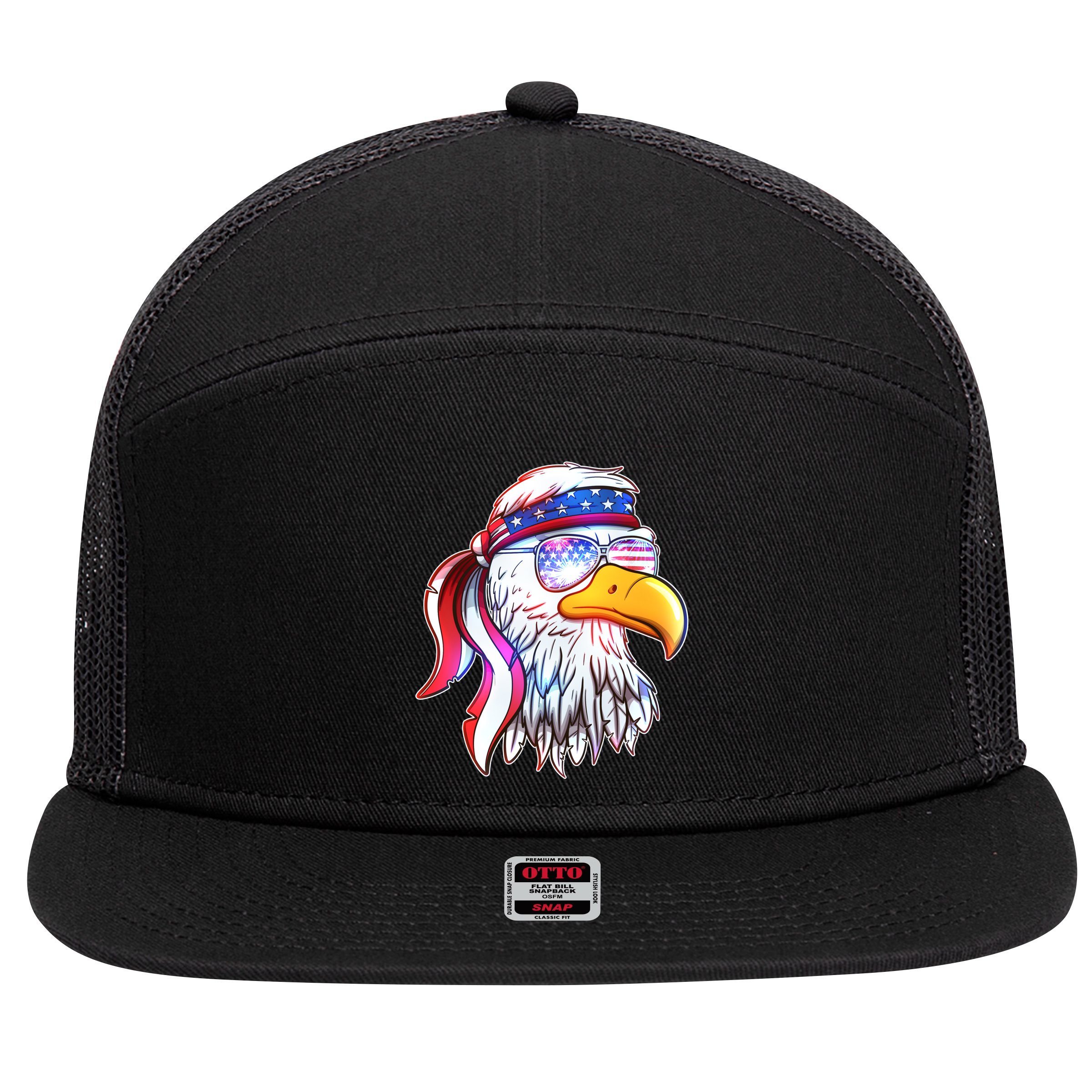 Funny American USA Flag Bandana Eagle 7 Panel Mesh Trucker Snapback Hat