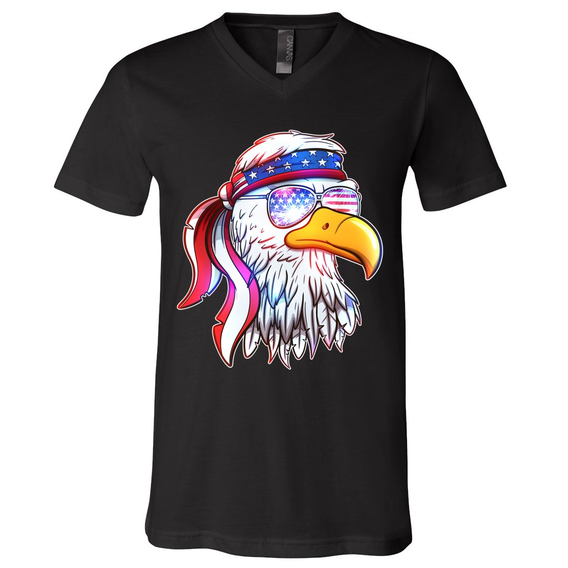 Funny American USA Flag Bandana Eagle V-Neck T-Shirt