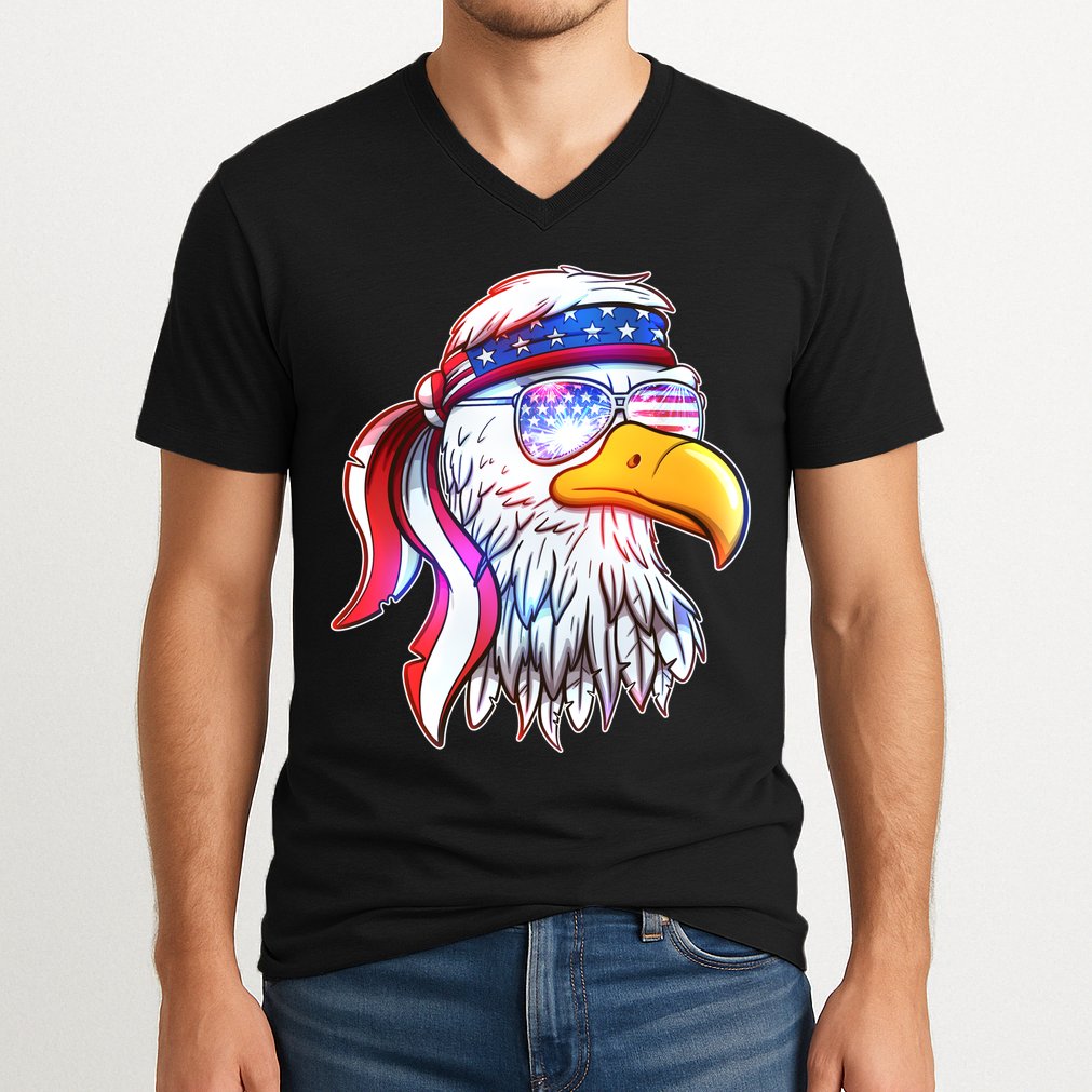 Funny American USA Flag Bandana Eagle V-Neck T-Shirt
