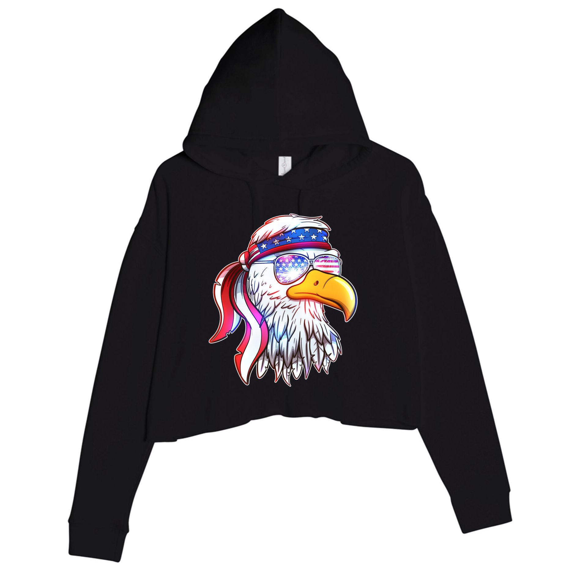 Funny American USA Flag Bandana Eagle Crop Fleece Hoodie