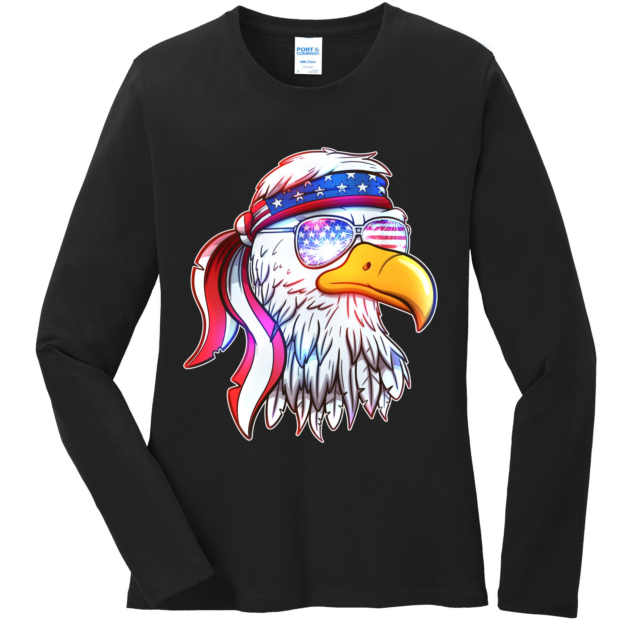 Funny American USA Flag Bandana Eagle Ladies Long Sleeve Shirt