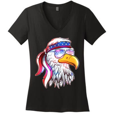 Funny American USA Flag Bandana Eagle Women's V-Neck T-Shirt