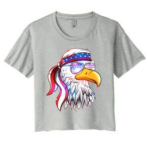 Funny American USA Flag Bandana Eagle Women's Crop Top Tee