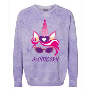 Funny Aunticorn Unicorn Cute Leopard Print Shades Aunt Gift Colorblast Crewneck Sweatshirt