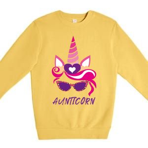 Funny Aunticorn Unicorn Cute Leopard Print Shades Aunt Gift Premium Crewneck Sweatshirt