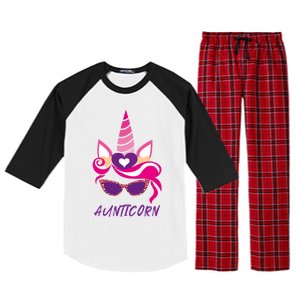 Funny Aunticorn Unicorn Cute Leopard Print Shades Aunt Gift Raglan Sleeve Pajama Set