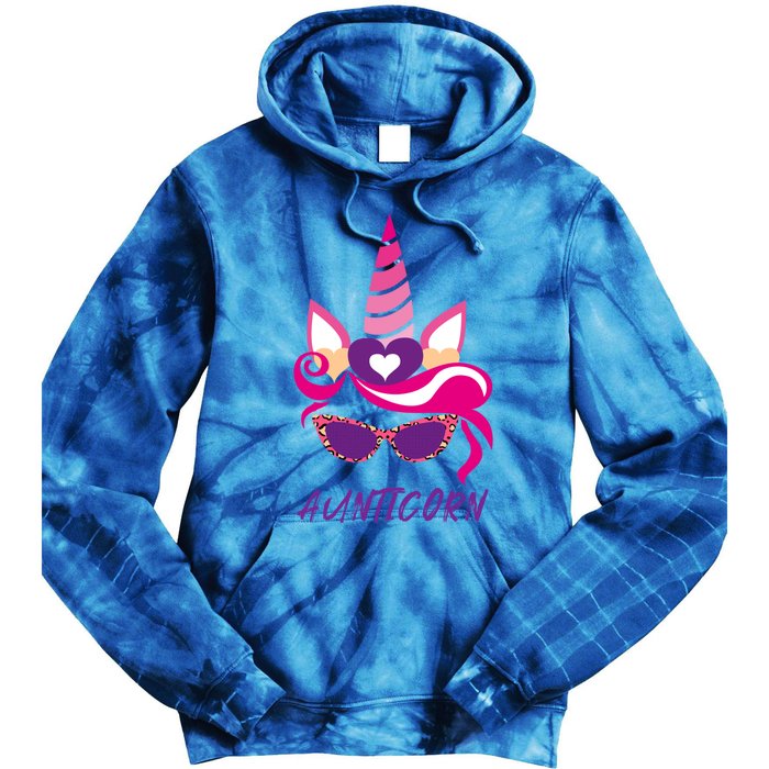 Funny Aunticorn Unicorn Cute Leopard Print Shades Aunt Gift Tie Dye Hoodie