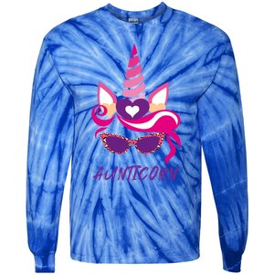 Funny Aunticorn Unicorn Cute Leopard Print Shades Aunt Gift Tie-Dye Long Sleeve Shirt